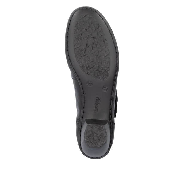 Rieker 41756-00 Ladies Black Leather Buckle Heels-elevate your sole