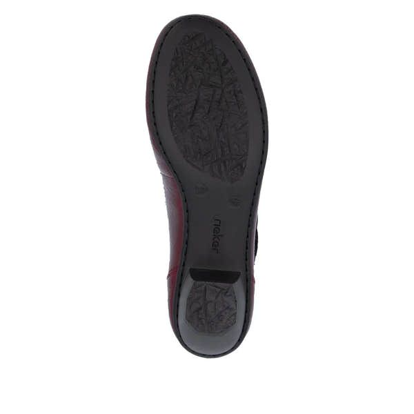 Rieker 41756-33 women's red touch fastening heels with textured sole and low heel, stylish and comfortable footwear.