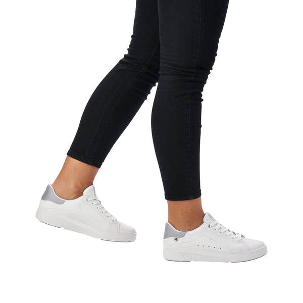 Rieker 41902-80 Adelia Ladies White/Silver Leather Lace Up Trainers-elevate your sole