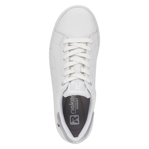 Rieker 41902-80 Adelia Ladies White/Silver Leather Lace Up Trainers-elevate your sole