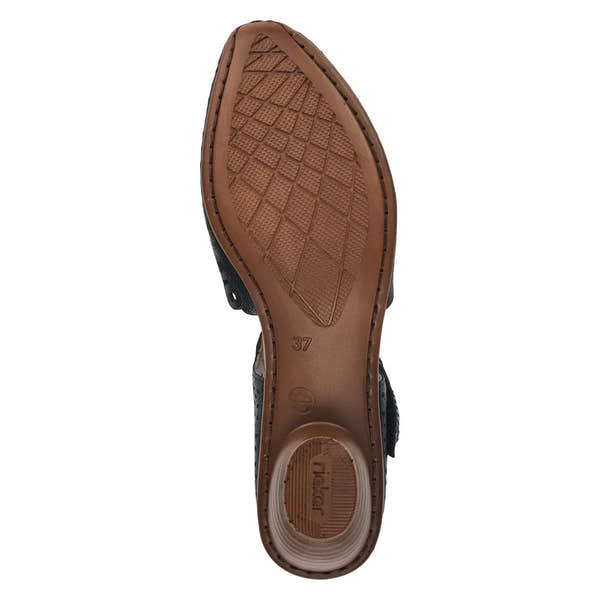 Rieker 43753-00 Ladies Black Leather Touch Fastening Shoes with sole detail and size 37.