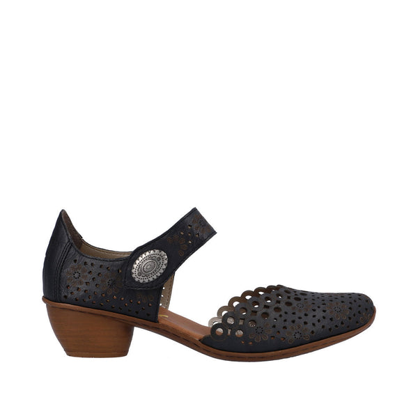 Rieker 43753-14 Ladies Navy Blue Leather Touch Fastening Heels-elevate your sole