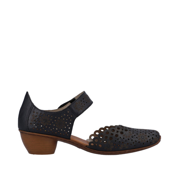 Rieker 43753-14 Ladies Navy Blue Leather Touch Fastening Heels-elevate your sole