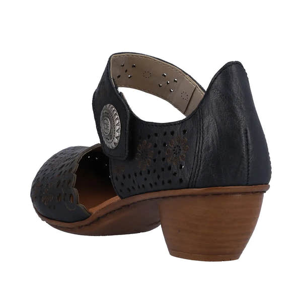 Rieker 43753-14 Ladies Navy Blue Leather Touch Fastening Heels-elevate your sole