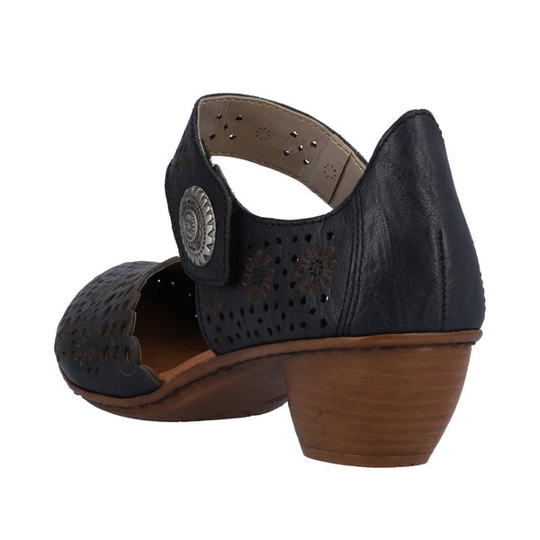 Rieker 43753-14 Ladies Navy Blue Leather Touch Fastening Heels-elevate your sole