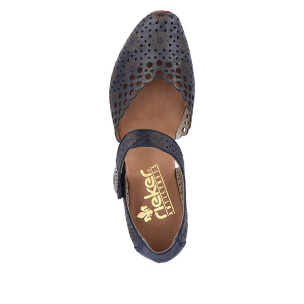 Rieker 43753-14 Ladies Navy Blue Leather Touch Fastening Heels-elevate your sole