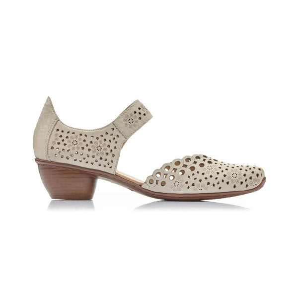 Rieker 43753-60 Ladies Beige Perforated Leather Shoes-elevate your sole