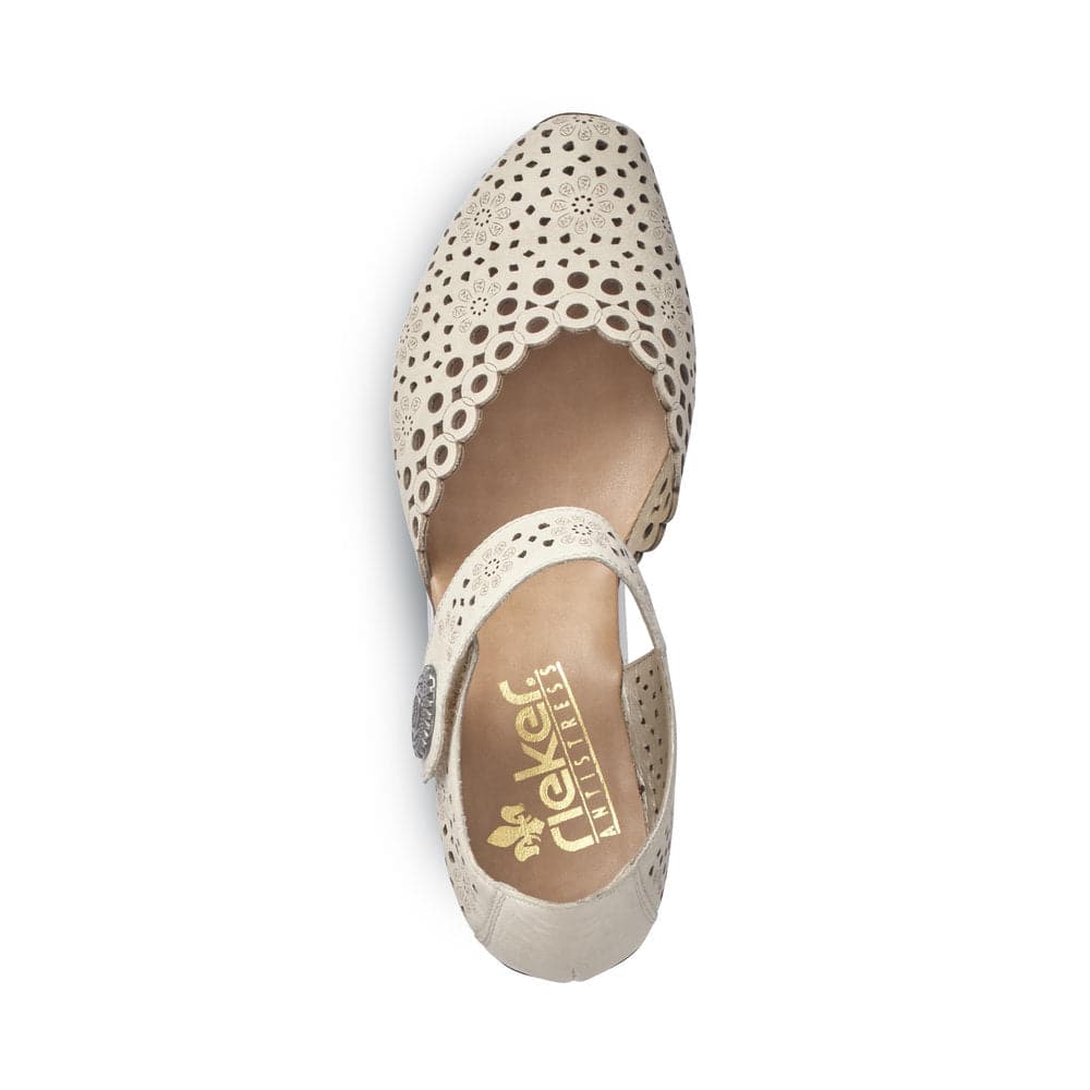 Rieker 43753-60 Ladies Beige Perforated Leather Shoes-elevate your sole