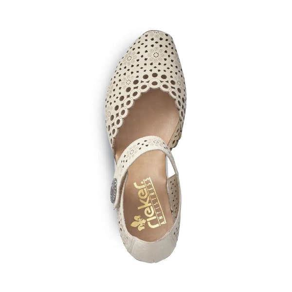 Rieker 43753-60 Ladies Beige Perforated Leather Shoes-elevate your sole