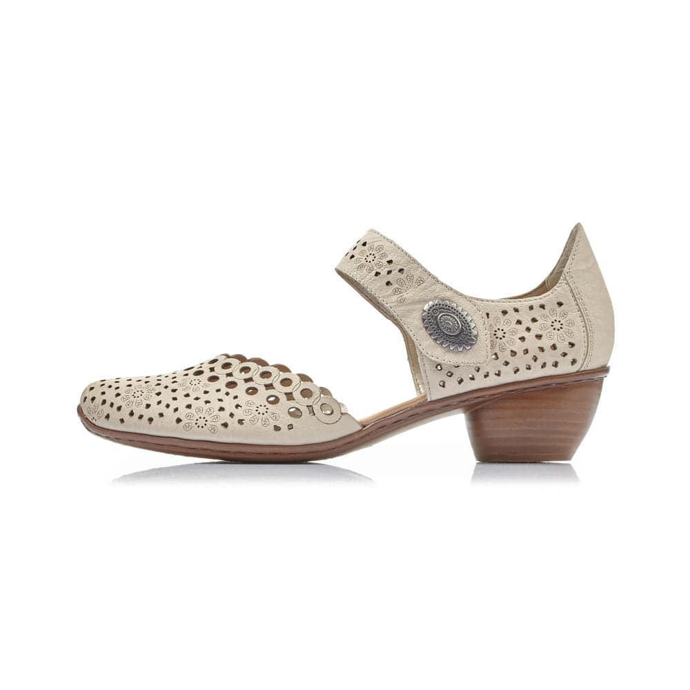 Rieker 43753-60 Ladies Beige Perforated Leather Shoes-elevate your sole