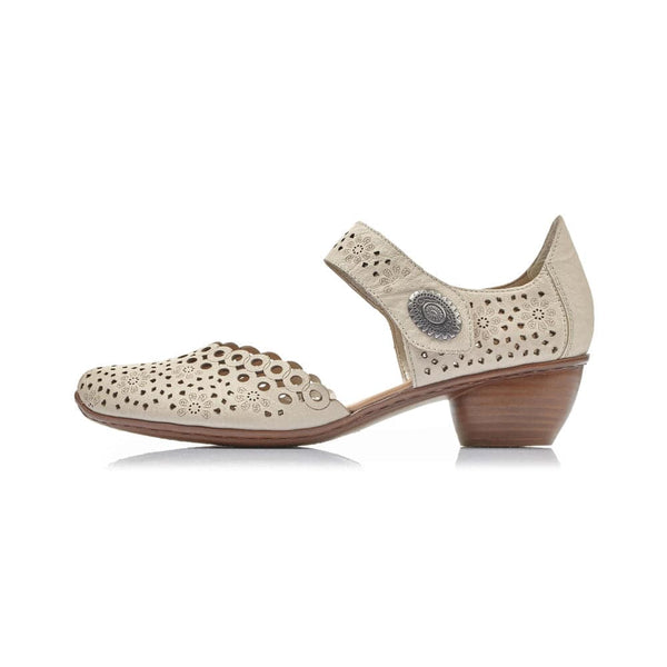 Rieker 43753-60 Ladies Beige Perforated Leather Shoes-elevate your sole