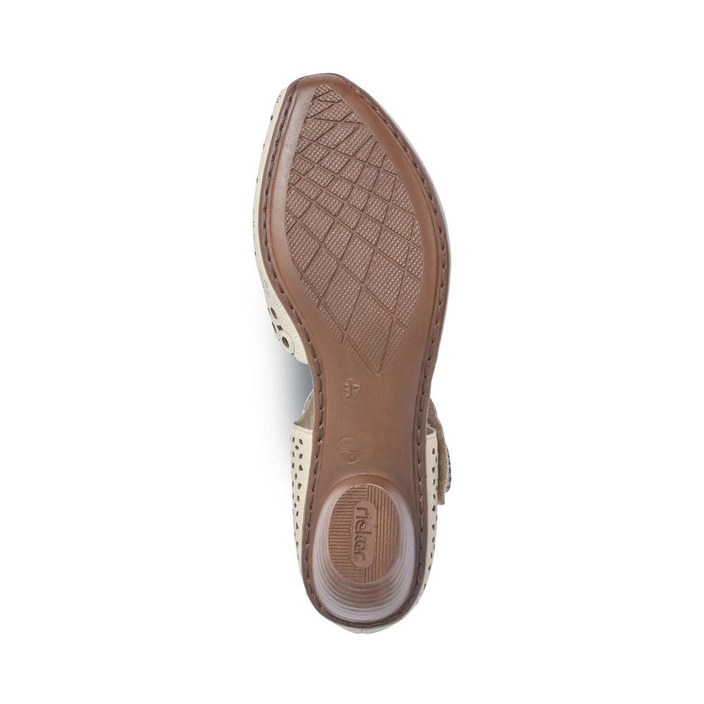 Rieker 43753-60 Ladies Beige Perforated Leather Shoes-elevate your sole