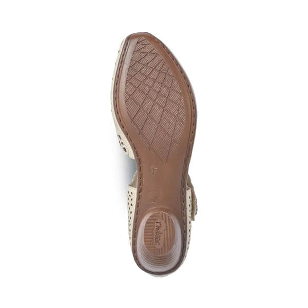 Rieker 43753-60 Ladies Beige Perforated Leather Shoes-elevate your sole