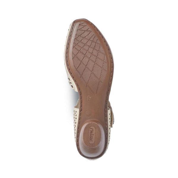 Rieker 43753-60 Ladies Beige Perforated Leather Shoes-elevate your sole