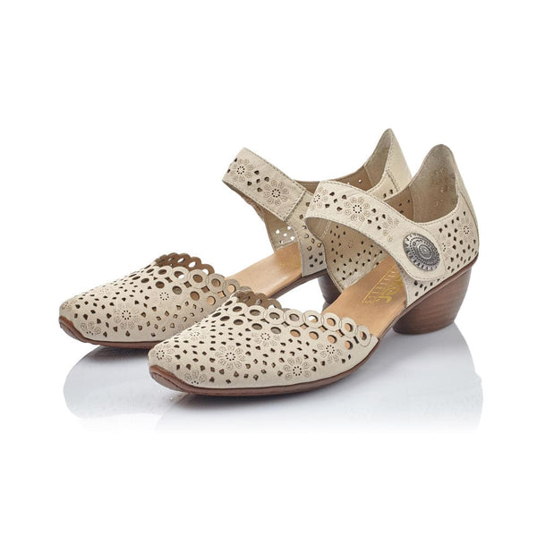 Rieker 43753-60 Ladies Beige Perforated Leather Shoes-elevate your sole