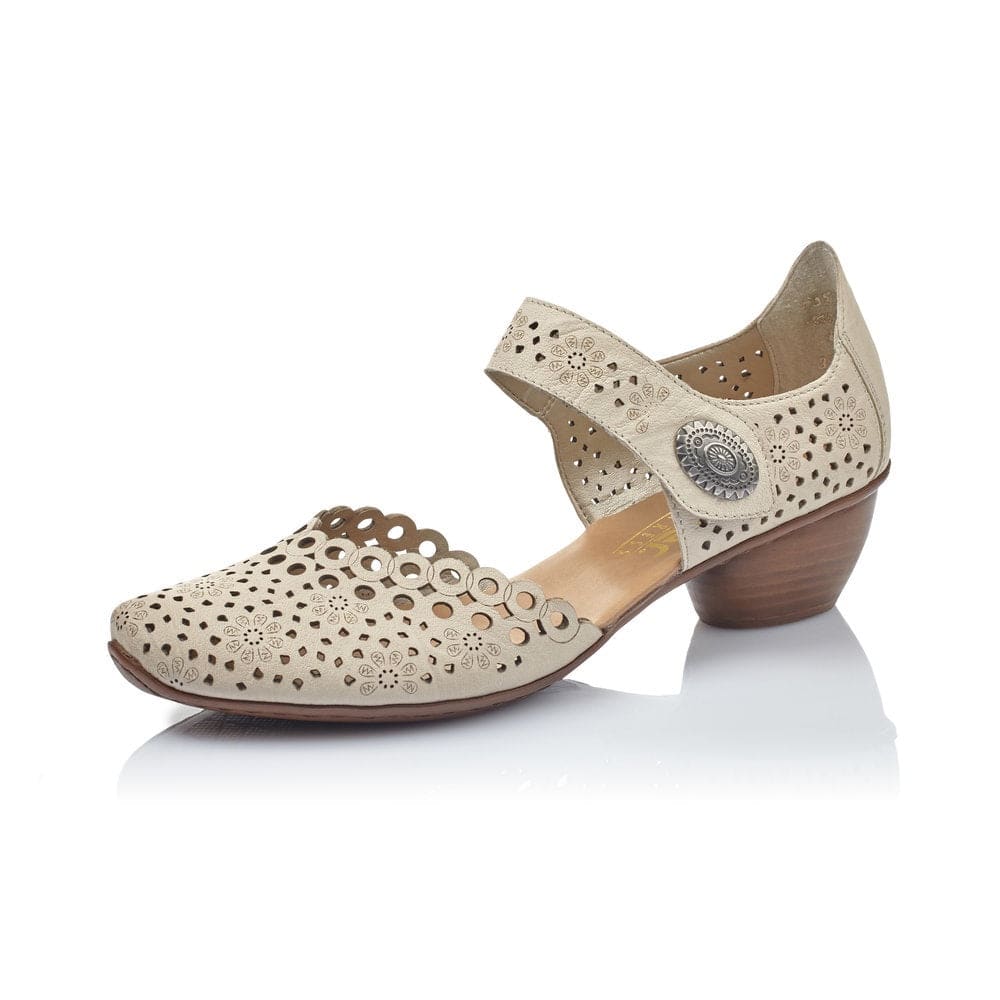 Rieker 43753-60 Ladies Beige Perforated Leather Shoes-elevate your sole