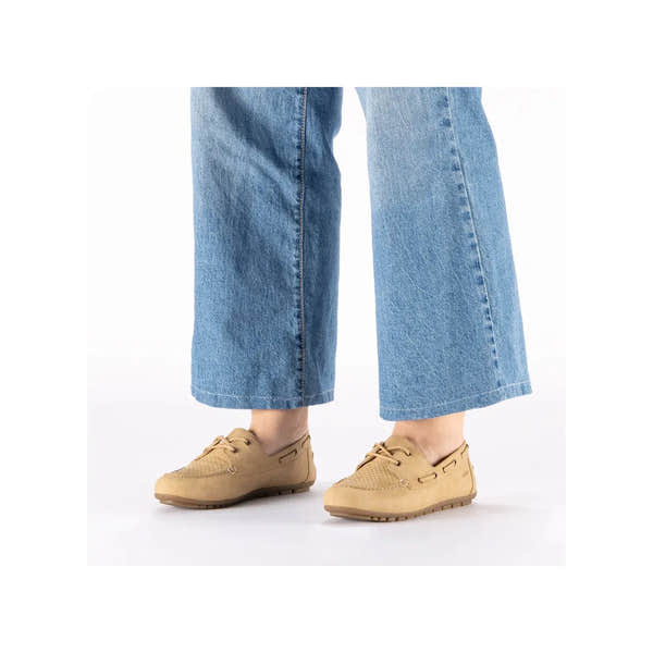 Rieker 43800-60 Ladies Marble Slip-On Shoes in beige, casual comfort footwear with breathable design.