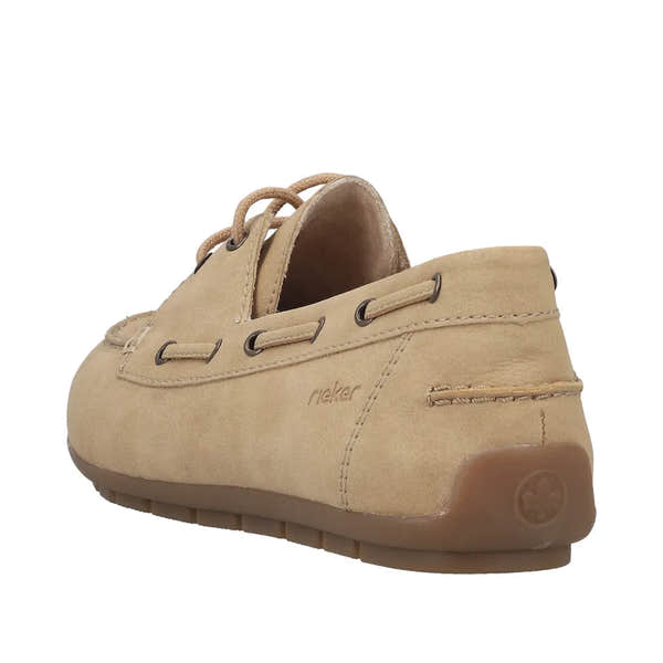 Rieker 43800-60 women's marble slip-on shoes in beige with lace-up front and rubber sole.