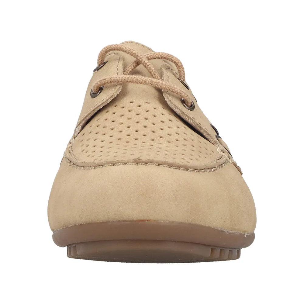 Rieker 43800-60 women's marble slip-on shoes with perforated upper and beige color, comfortable casual footwear.
