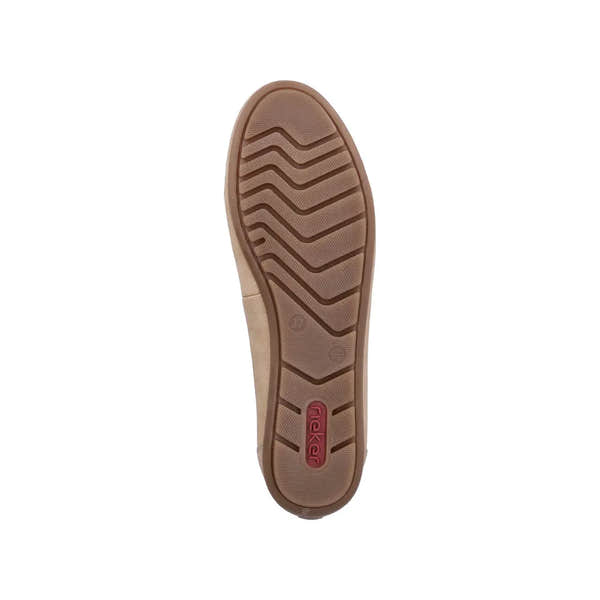 Rieker 43800-60 Ladies Marble Slip-On Shoes, beige, comfortable flat with rubber sole, stylish slip-on design.