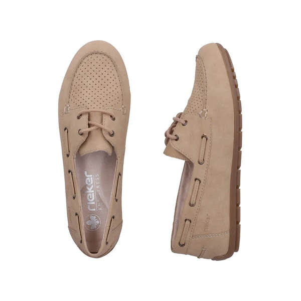Rieker 43800-60 women's slip-on shoes in marble beige with perforated detail and cushioned sole.