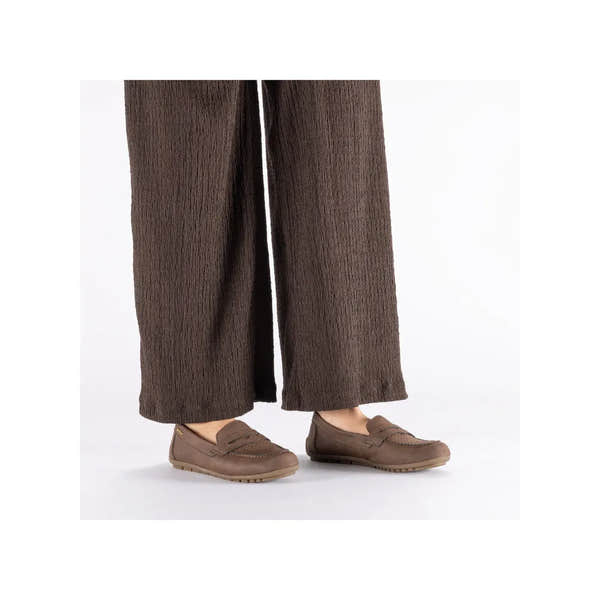 Rieker 43862-24 women's brown slip-on shoes with textured finish, low heel, and comfortable design.