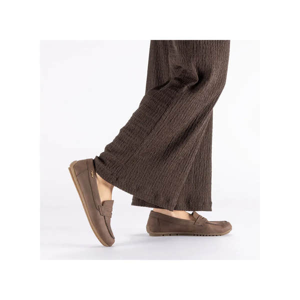 Rieker 43862-24 women's brown slip-on shoes, loafers with moc toe, comfortable casual footwear for women.