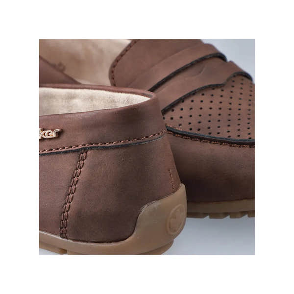 Rieker 43862-24 Women's Brown Slip-On Shoes with perforated design and comfortable sole.