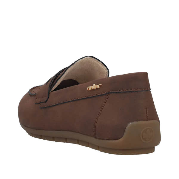 Rieker 43862-24 women's brown slip-on shoes with casual leather design and comfortable sole.