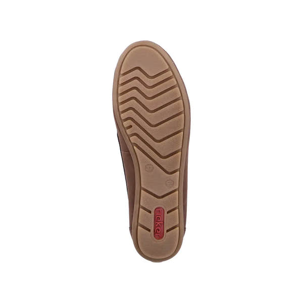 Rieker 43862-24 women's brown slip-on shoes with textured sole and cushioned insole, stylish and comfortable for casual wear.