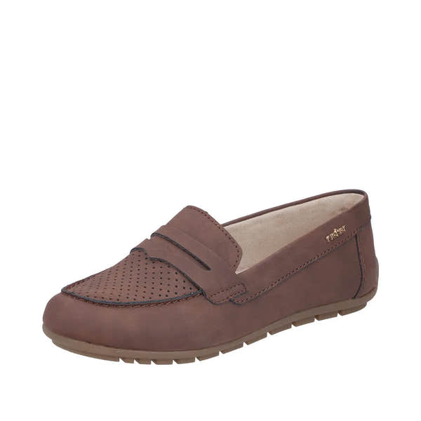Rieker 43862-24 women's brown slip-on shoes with perforated toe area and comfortable sole.