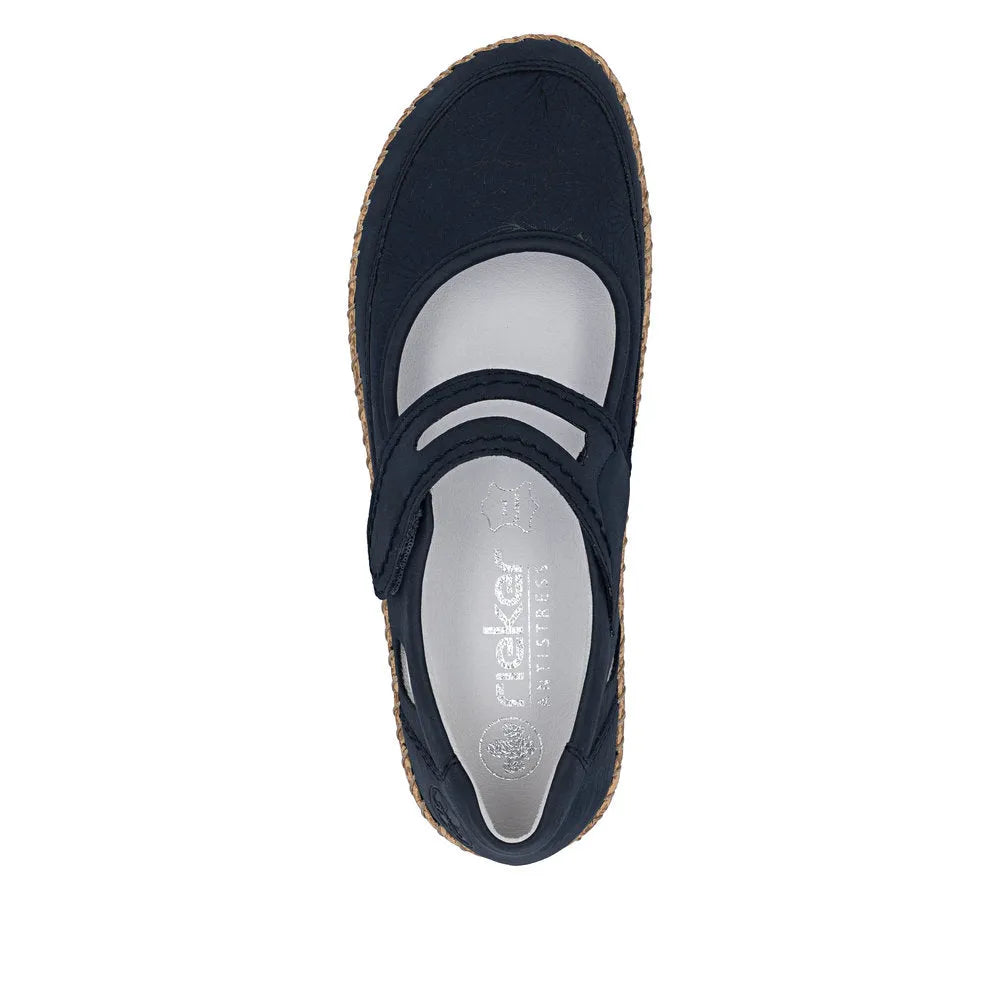 Rieker 44859-14 Ladies Navy Blue Touch Fastening Shoes with comfortable design and casual style.