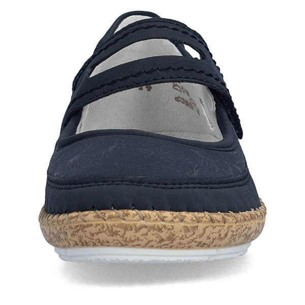 Rieker 44859-14 Ladies Navy Blue Touch Fastening Shoes with cushioned sole and casual slip-on design.