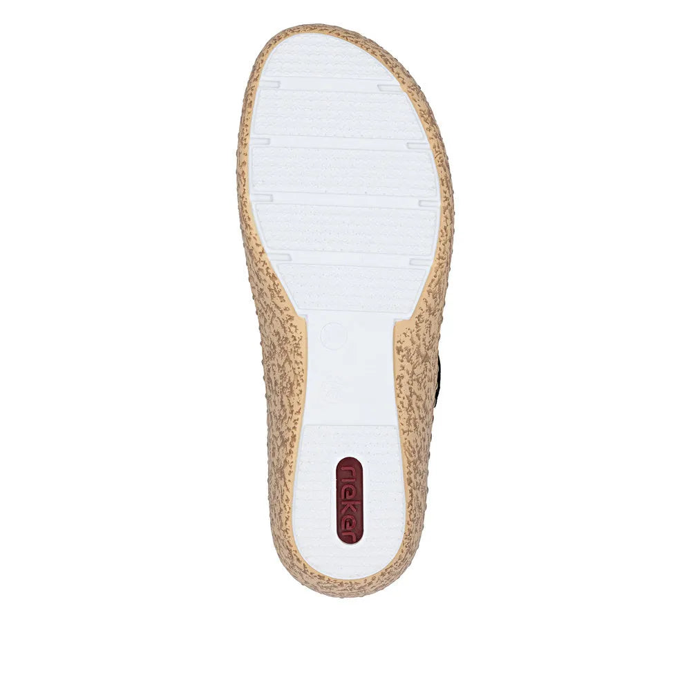 Rieker 44859-14 ladies navy blue touch fastening shoes, casual slip-on with textured upper and white sole.