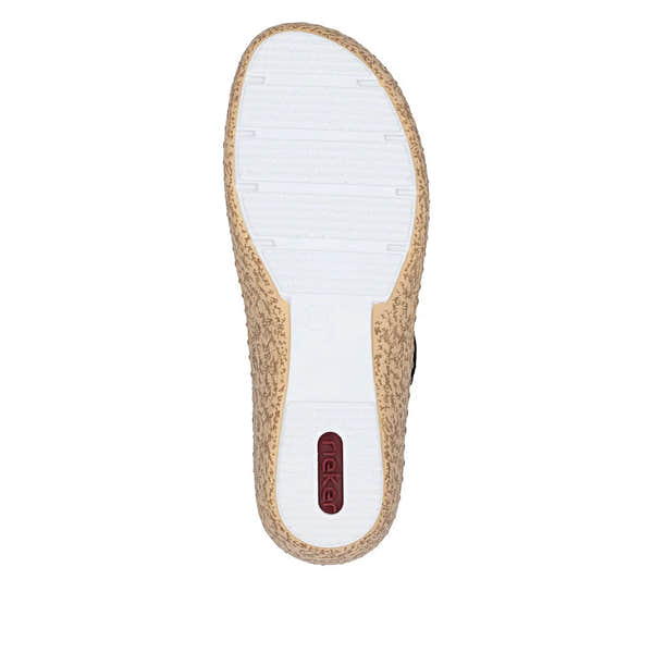 Rieker 44859-14 ladies navy blue touch fastening shoes, casual slip-on with textured upper and white sole.