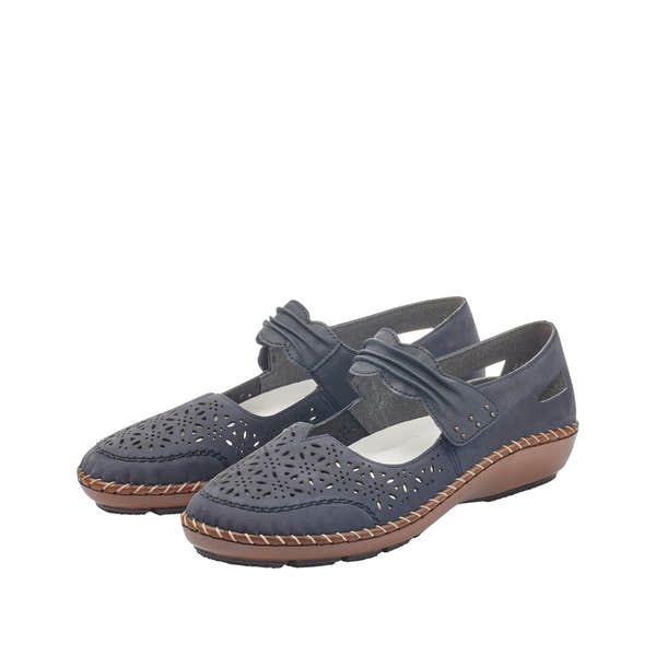Rieker 44896-14 Ladies Pacific Suede Touch Fastening Shoes with perforated design and onboard comfort.