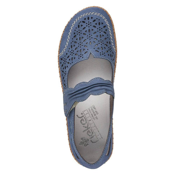 Rieker 44896-15 Ladies Jeans Blue Leather Mary Jane Shoes-elevate your sole