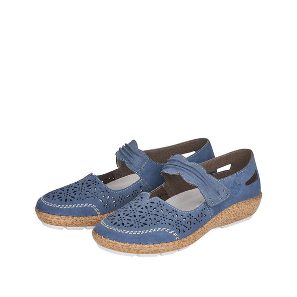 Rieker 44896-15 Ladies Jeans Blue Leather Mary Jane Shoes-elevate your sole
