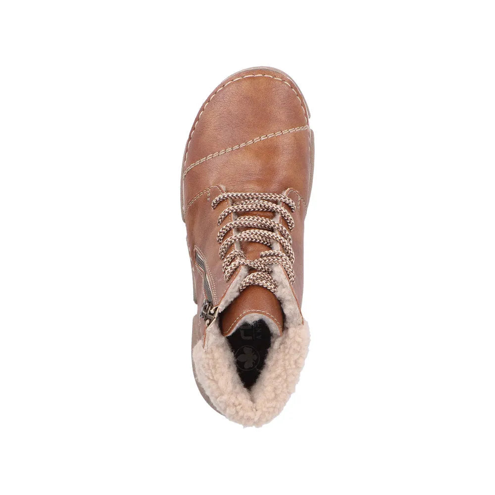 Rieker 45931-24 Women's Brown Ankle Boots with Zip and Lace, Faux Shearling Lining, Stylish and comfortable footwear.