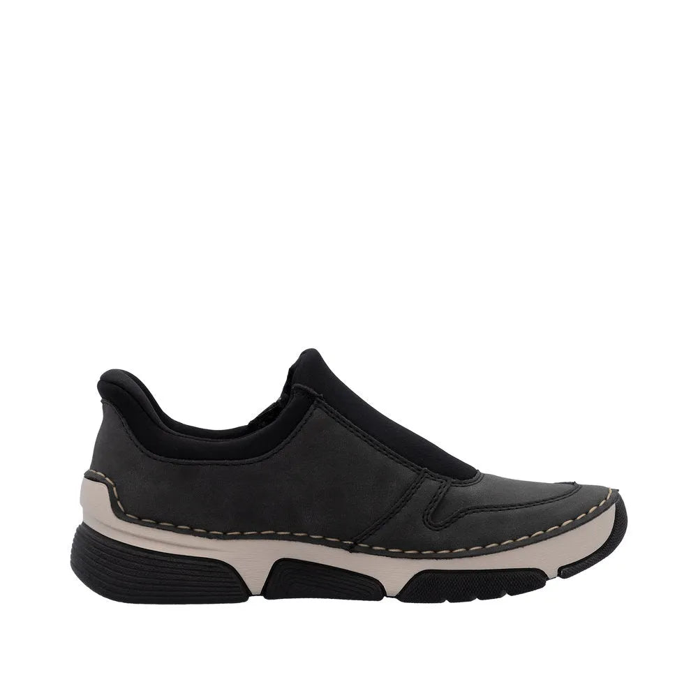 Rieker 45965-45 Ready2Go women's grey slip-on shoes with cushioned sole, comfortable casual footwear for women.