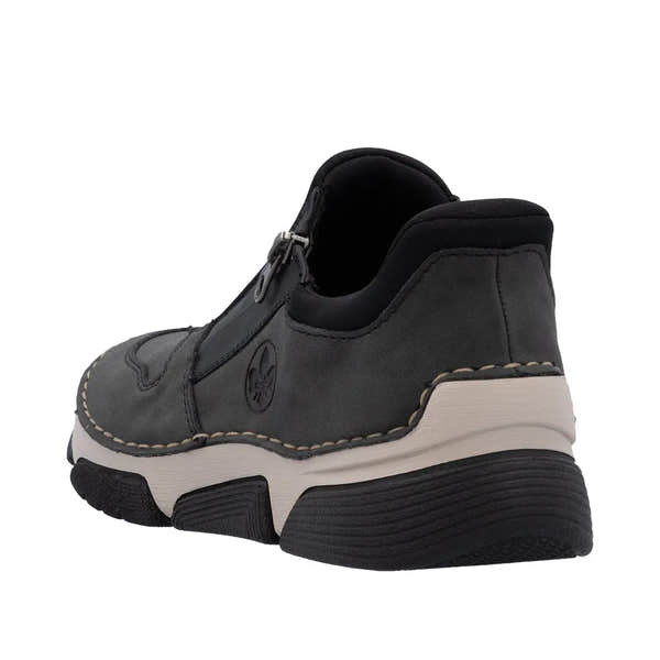 Rieker 45965-45 Ready2Go ladies grey slip-on shoes with chunky sole and padded collar.