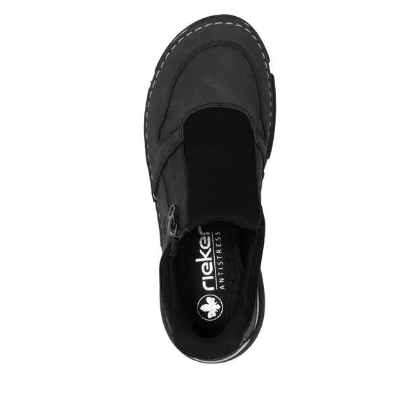 Rieker 45965-45 Ladies Grey Slip-On Shoes, casual comfort with Antistress sole, ergonomic design, and slip-on style for women.