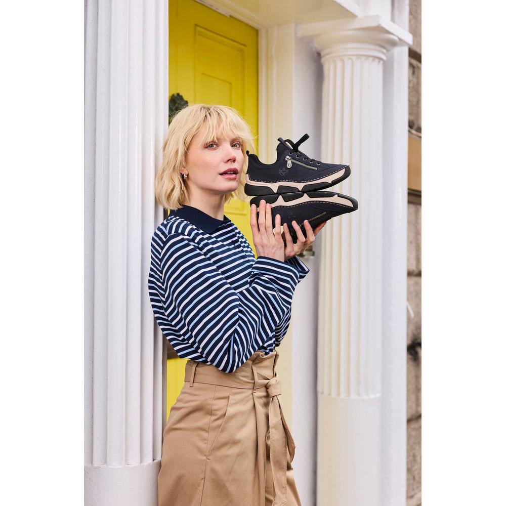Rieker 45973-17 women's navy/black elasticated shoes, lifestyle view 3 of 10.