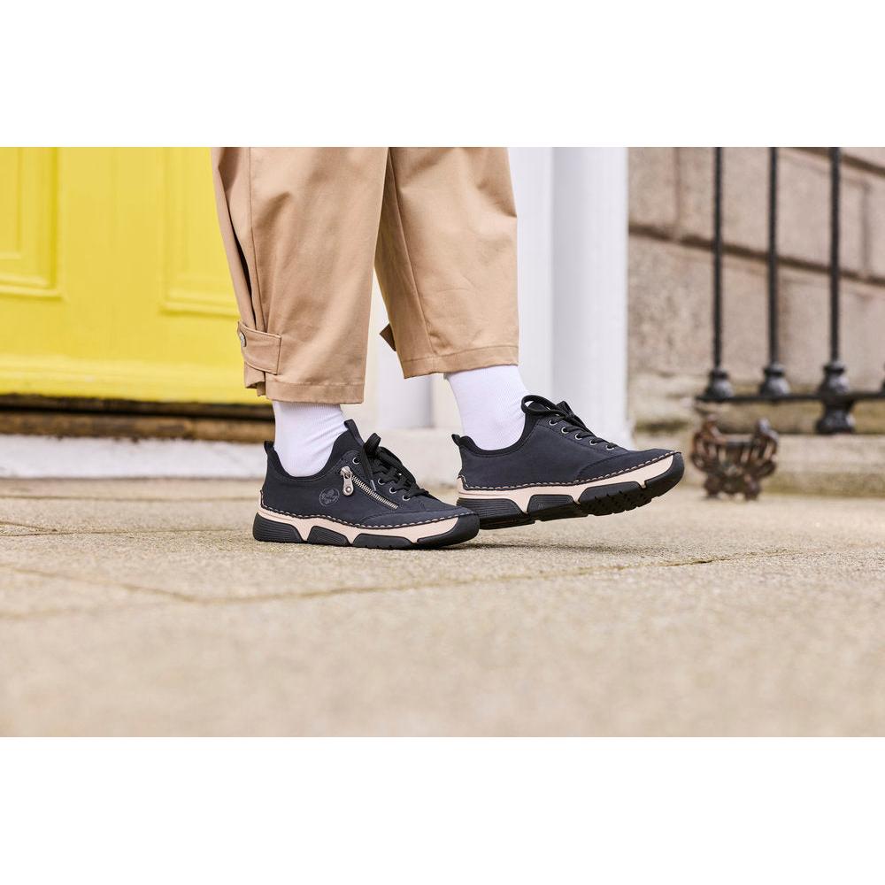 Rieker 45973-17 women's navy/black elasticated shoes, lifestyle view 4 of 10.