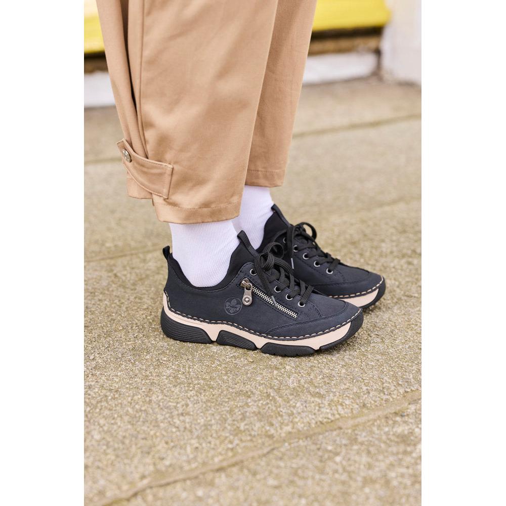 Rieker 45973-17 women's navy/black elasticated shoes, lifestyle view 5 of 10.