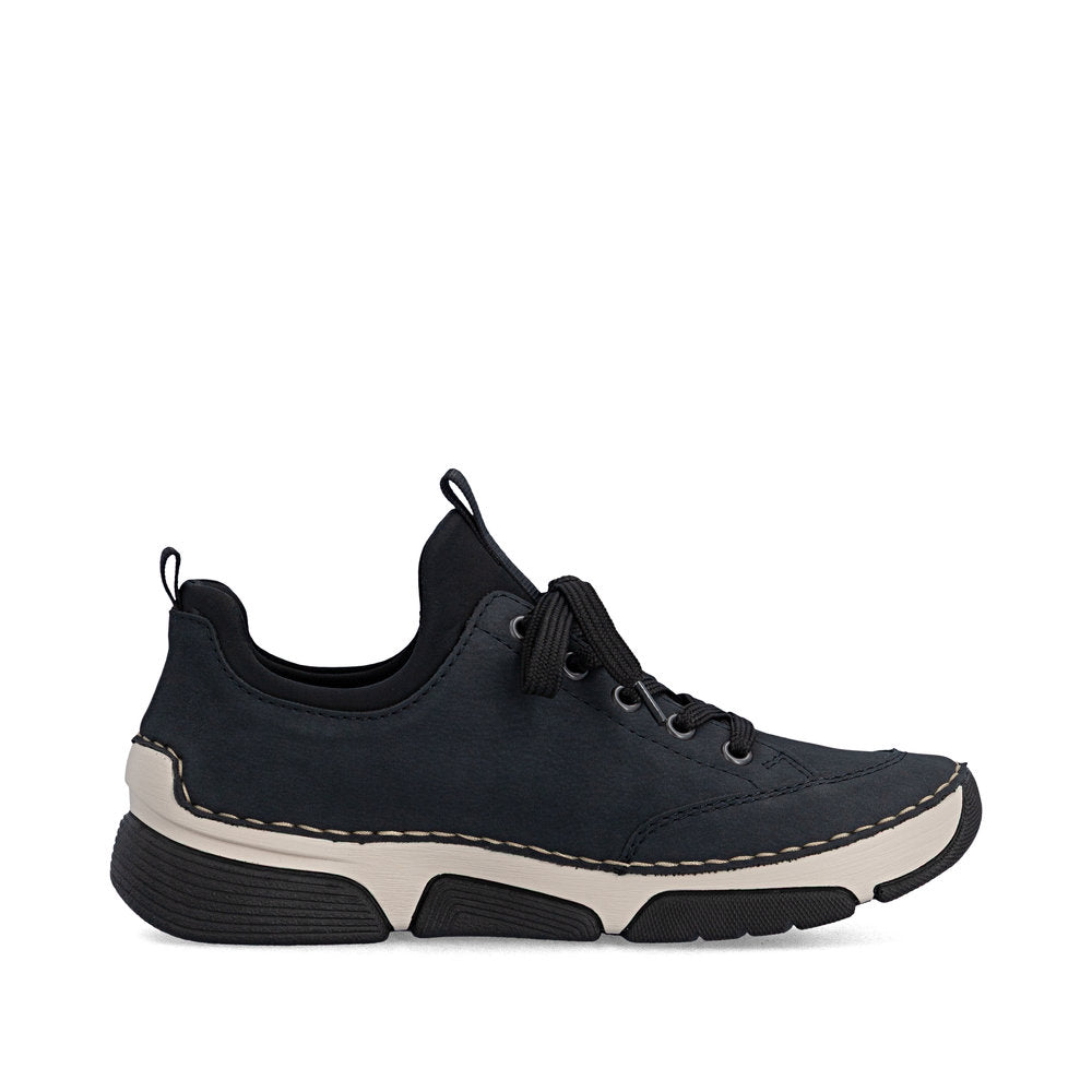 Rieker 45973-17 women's navy/black elasticated shoes, outer side view.