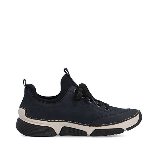 Rieker 45973-17 women's navy/black elasticated shoes, outer side view.