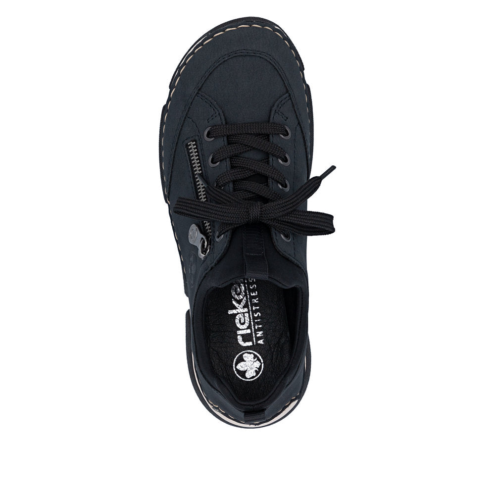 Rieker 45973-17 women's navy/black elasticated shoes, top view.