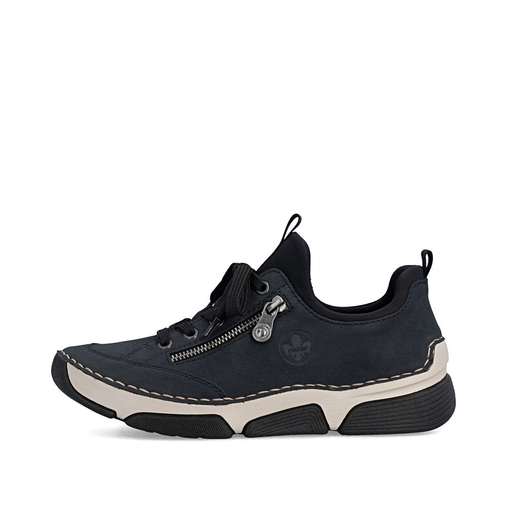 Rieker 45973-17 women's navy/black elasticated shoes, inner side view.