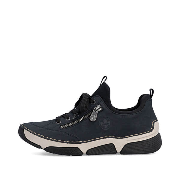 Rieker 45973-17 women's navy/black elasticated shoes, inner side view.